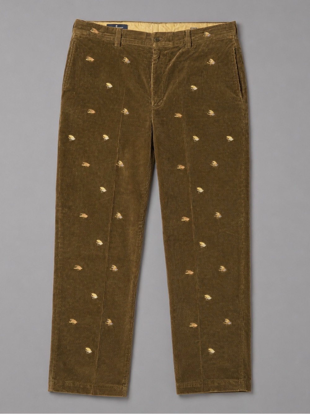 POLO Ralph Lauren Mens 38x28 Brown Embroidered Corduroy Pants Fly Fishing Lures